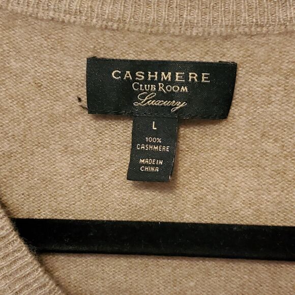 Men's 100% CASHMERE V-Neck Pullover Sweater ~ Large ~ Club Room Luxury ~ Tan - Picture 3 of 6